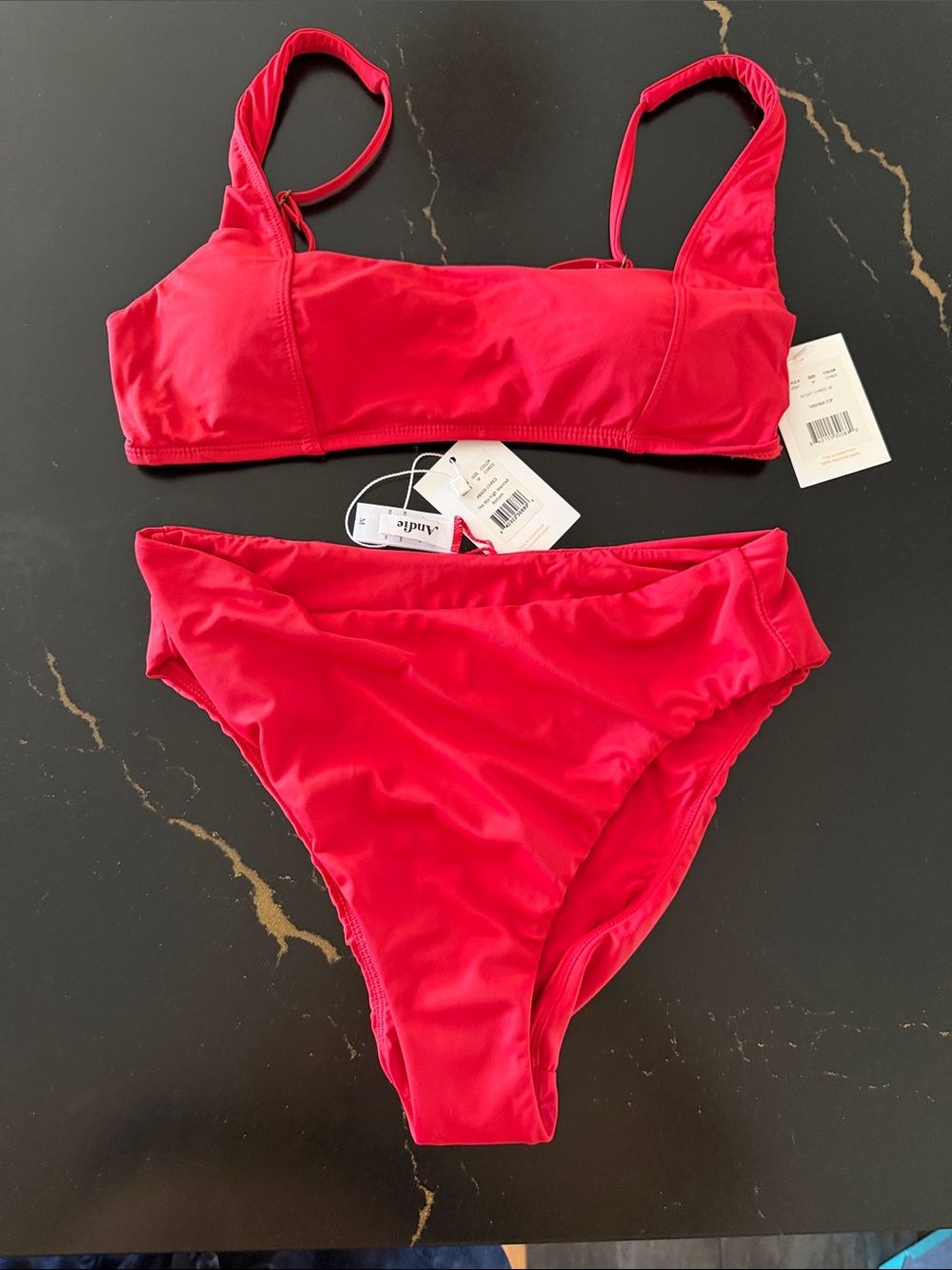 Andie CherryRed Two-Piece Bikini Set. 90's high waited bottoms and Havana top